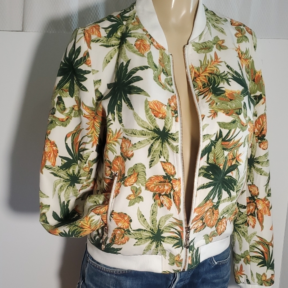 Attentif Paris Jacket Tropical Print Women's Bomber Jacket Size 38